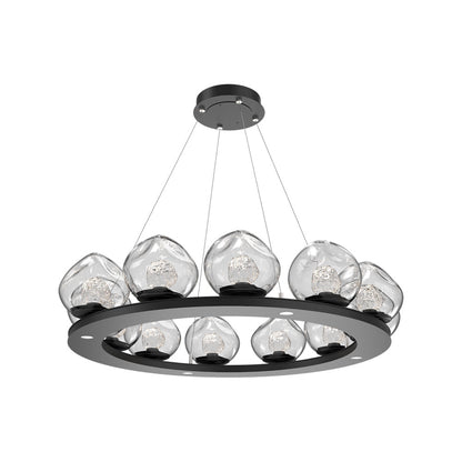Luna Ring Clear LED Chandelier in Matte Black/Floret Crystal (37.8-Inch).