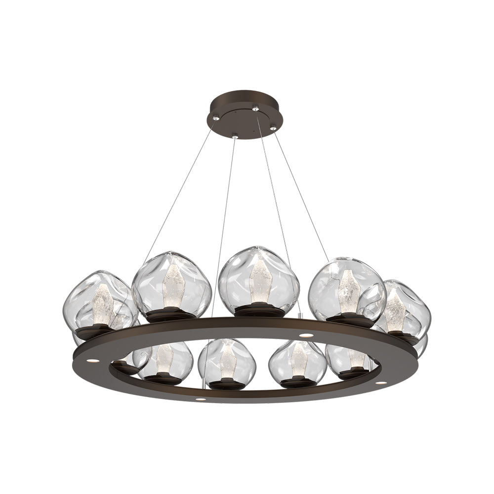 Luna Ring Clear LED Chandelier in Flat Bronze/Geo Crystal (37.8-Inch).