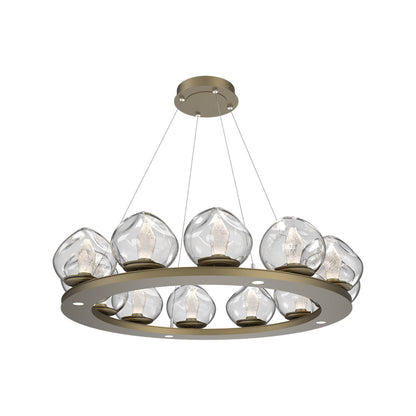 Luna Ring Clear LED Chandelier in Gilded Brass/Geo Crystal (37.8-Inch).