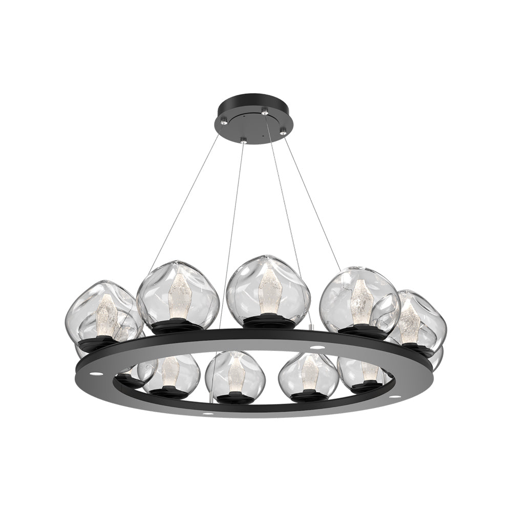 Luna Ring Clear LED Chandelier in Matte Black/Geo Crystal (37.8-Inch).