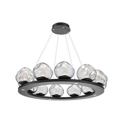 Luna Ring Clear LED Chandelier in Matte Black/Geo Crystal (37.8-Inch).