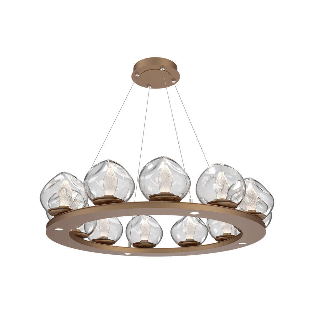 Luna Ring Clear LED Chandelier in Novel Brass/Geo Crystal (37.8-Inch).