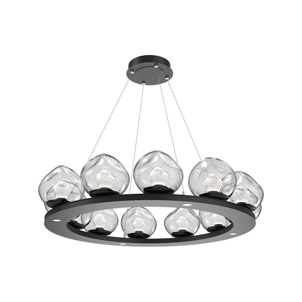 Luna Ring Clear LED Chandelier in Matte Black/Zircon Crystal (37.8-Inch).