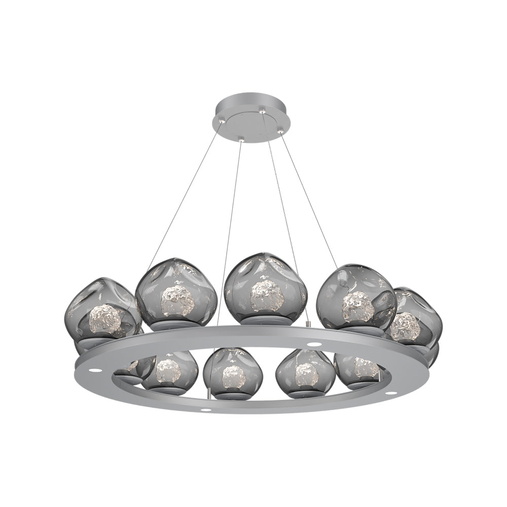 Luna Ring Smoke LED Chandelier in Classic Silver/Floret Crystal (37.8-Inch).