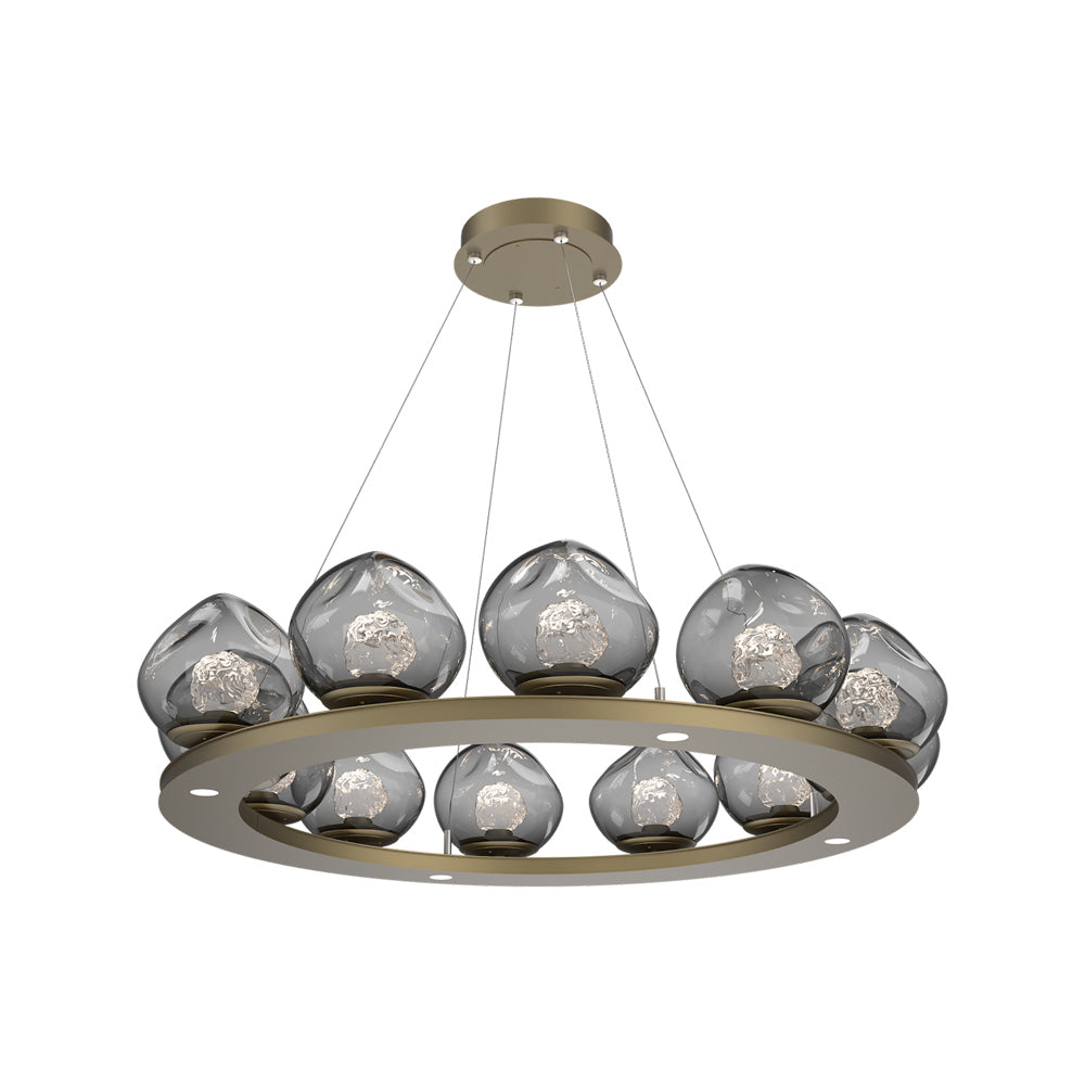 Luna Ring Smoke LED Chandelier in Gilded Brass/Floret Crystal (37.8-Inch).