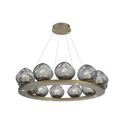 Luna Ring Smoke LED Chandelier in Gilded Brass/Floret Crystal (37.8-Inch).