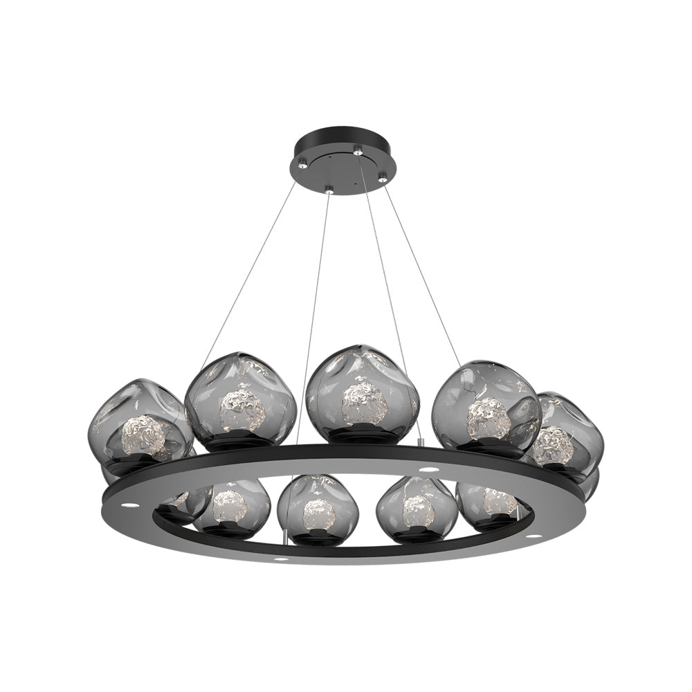 Luna Ring Smoke LED Chandelier in Matte Black/Floret Crystal (37.8-Inch).