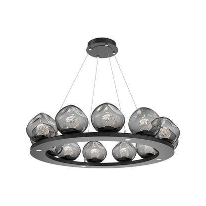 Luna Ring Smoke LED Chandelier in Matte Black/Floret Crystal (37.8-Inch).