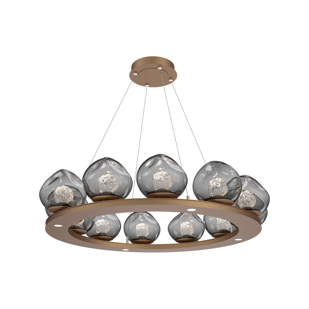 Luna Ring Smoke LED Chandelier in Novel Brass/Floret Crystal (37.8-Inch).