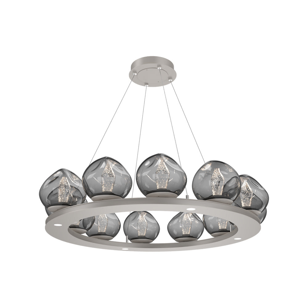 Luna Ring Smoke LED Chandelier in Beige Silver/Geo Crystal (37.8-Inch).