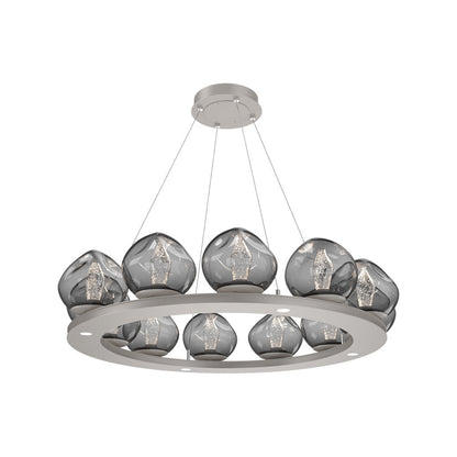 Luna Ring Smoke LED Chandelier in Beige Silver/Geo Crystal (37.8-Inch).