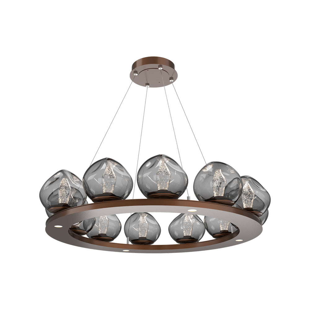 Luna Ring Smoke LED Chandelier in Burnished Bronze/Geo Crystal (37.8-Inch).