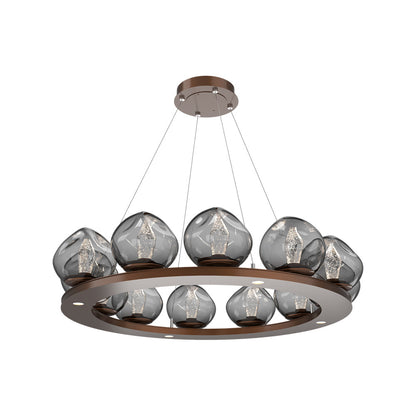 Luna Ring Smoke LED Chandelier in Burnished Bronze/Geo Crystal (37.8-Inch).