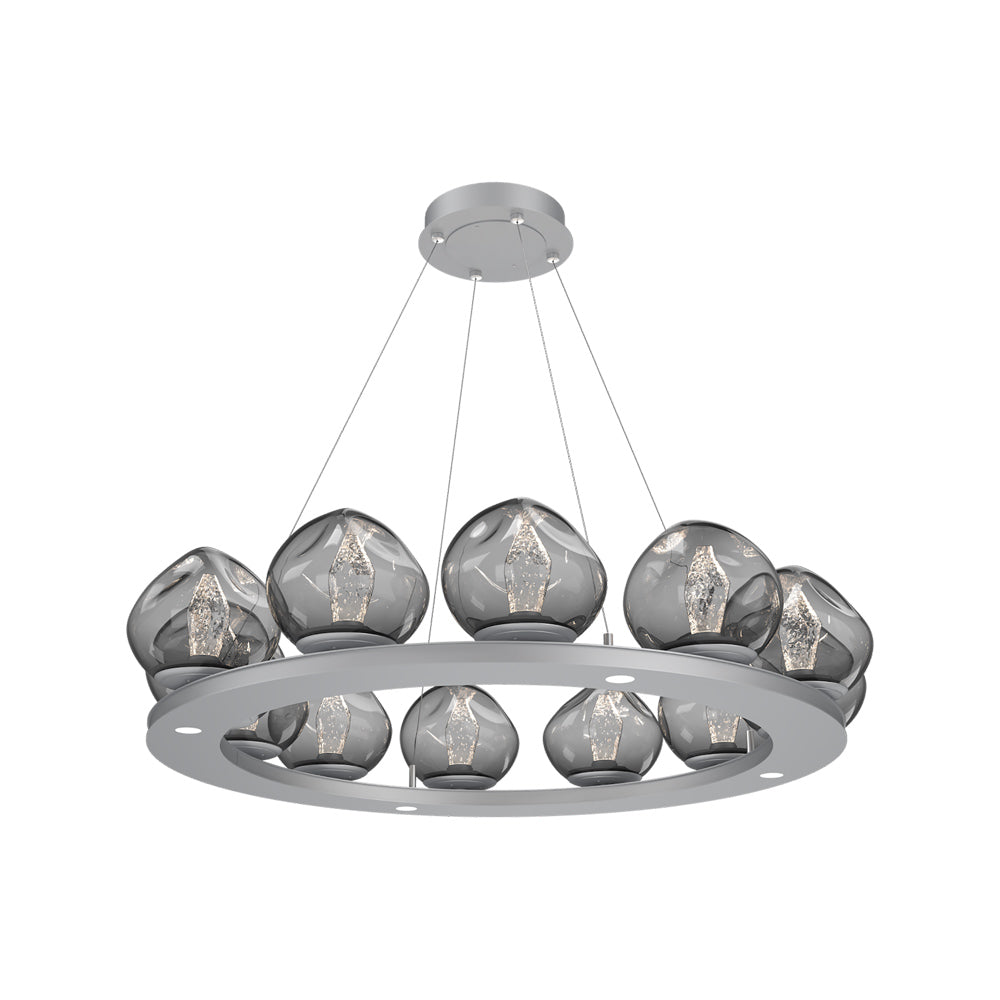 Luna Ring Smoke LED Chandelier in Classic Silver/Geo Crystal (37.8-Inch).