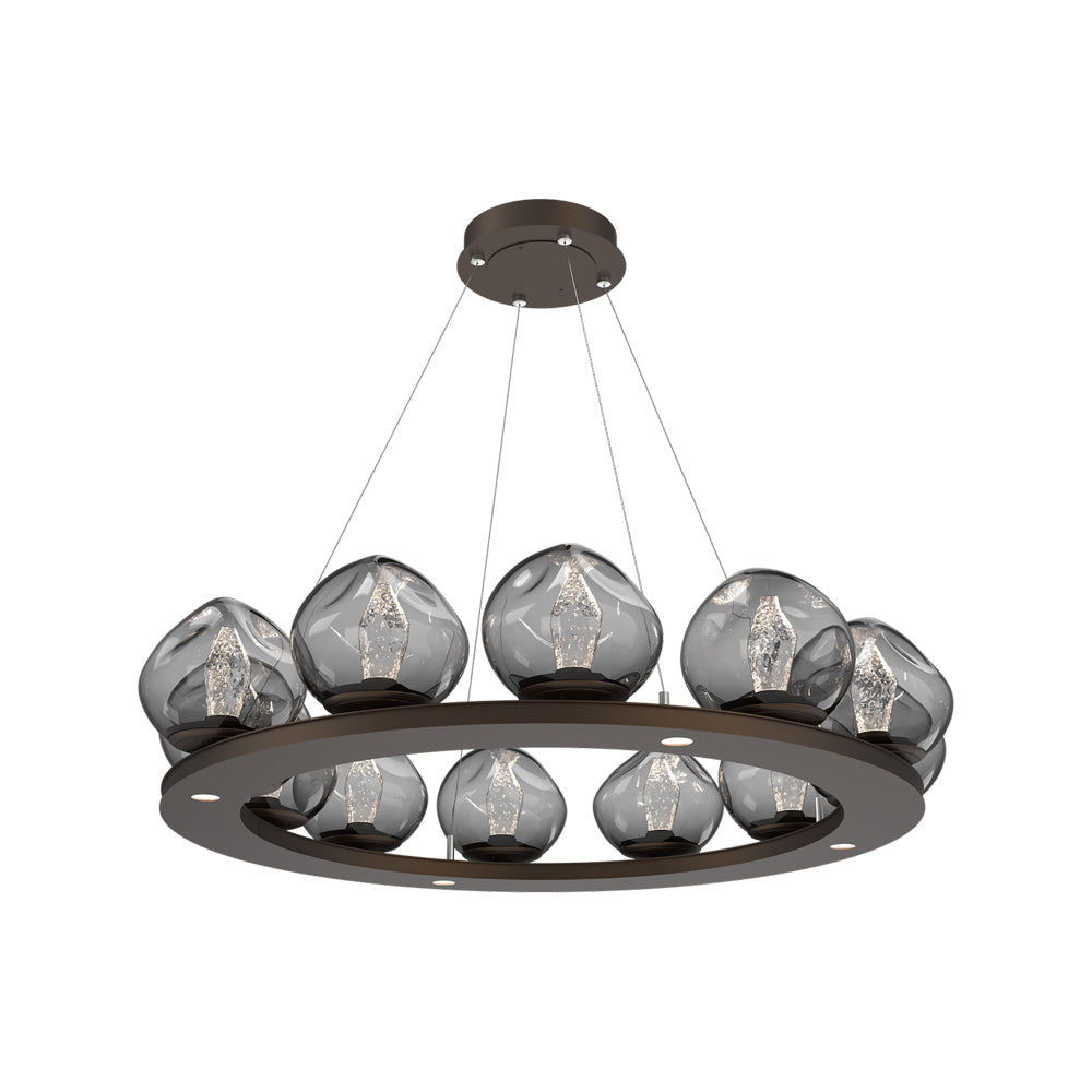 Luna Ring Smoke LED Chandelier in Flat Bronze/Geo Crystal (37.8-Inch).