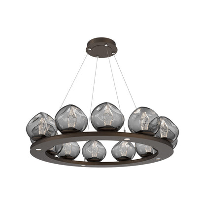 Luna Ring Smoke LED Chandelier in Flat Bronze/Geo Crystal (37.8-Inch).