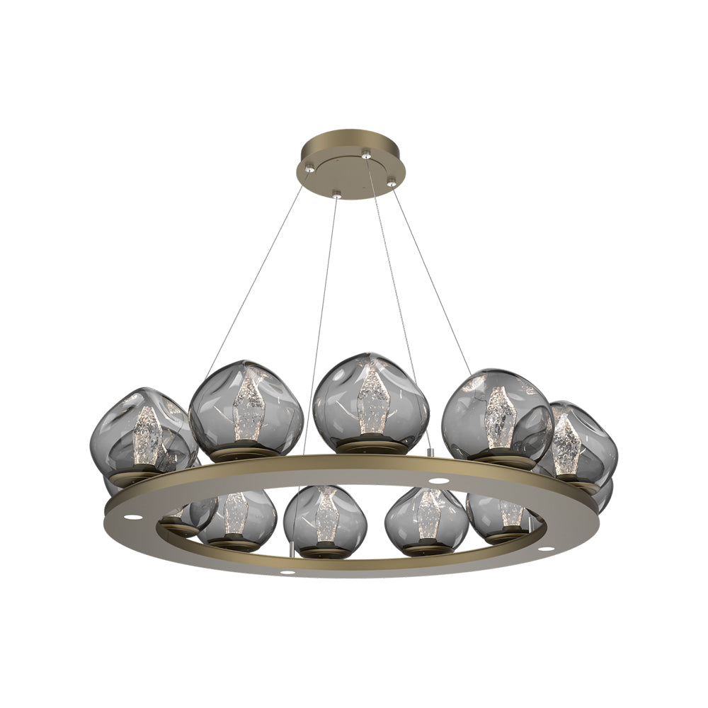 Luna Ring Smoke LED Chandelier in Gilded Brass/Geo Crystal (37.8-Inch).