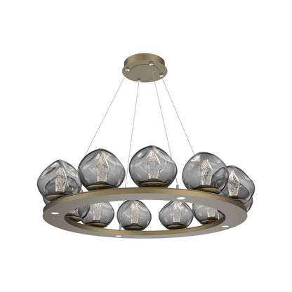 Luna Ring Smoke LED Chandelier in Gilded Brass/Geo Crystal (37.8-Inch).