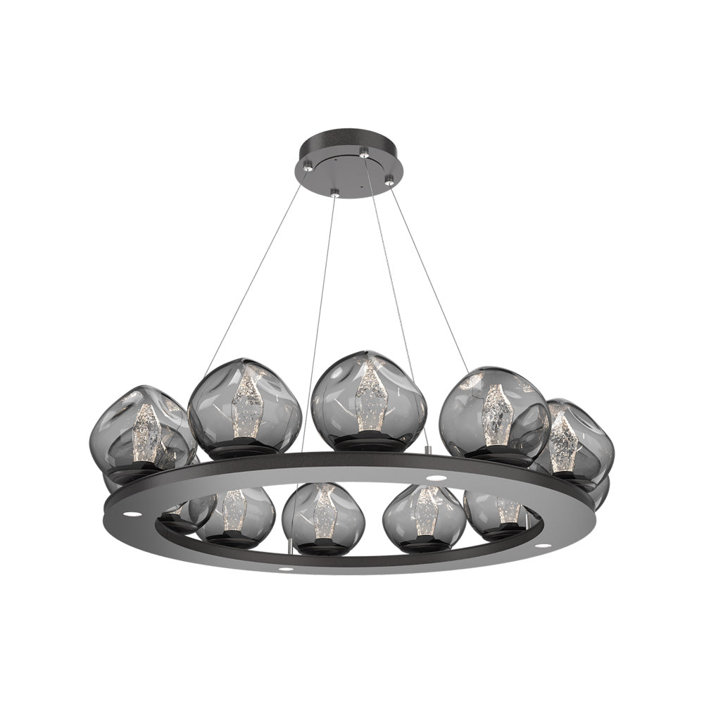 Luna Ring Smoke LED Chandelier in Graphite/Geo Crystal (37.8-Inch).