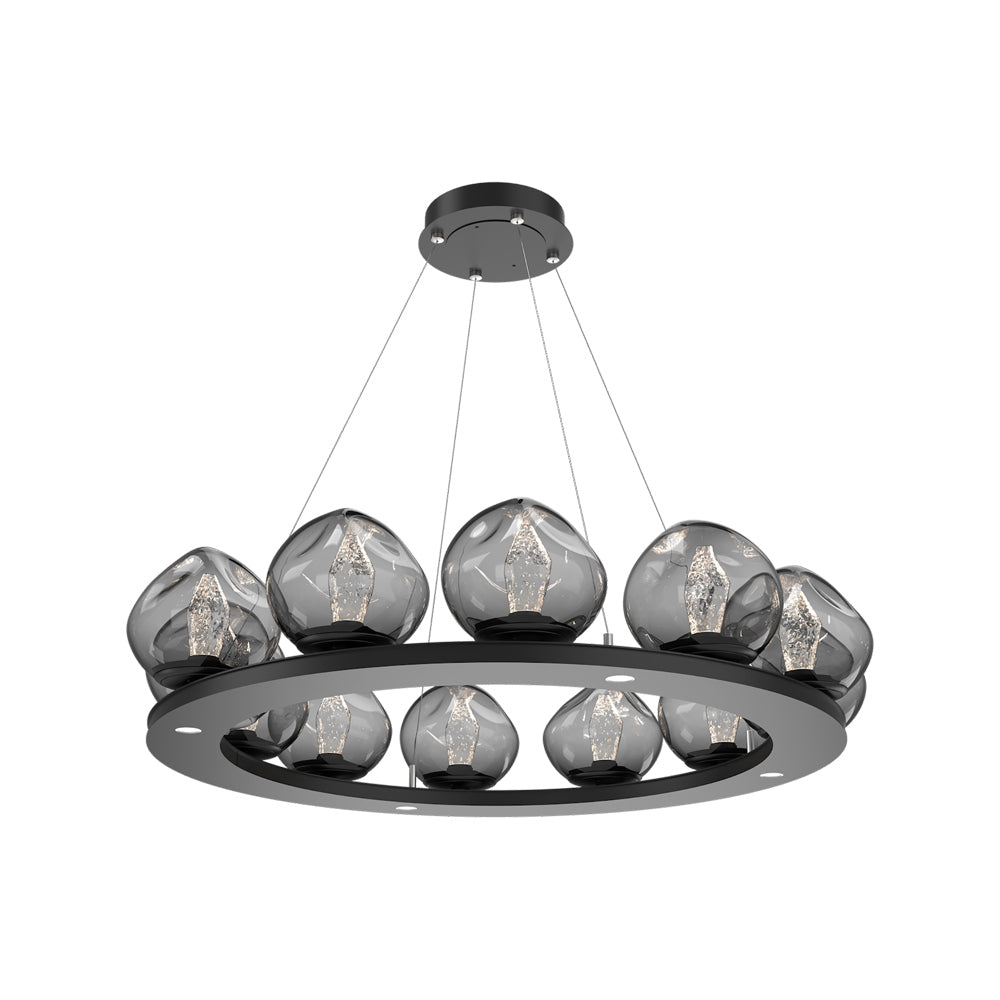 Luna Ring Smoke LED Chandelier in Matte Black/Geo Crystal (37.8-Inch).