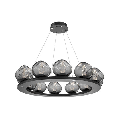 Luna Ring Smoke LED Chandelier in Matte Black/Geo Crystal (37.8-Inch).