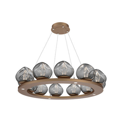 Luna Ring Smoke LED Chandelier in Novel Brass/Geo Crystal (37.8-Inch).