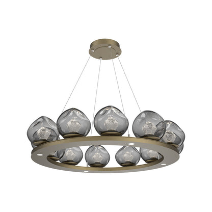 Luna Ring Smoke LED Chandelier in Gilded Brass/Zircon Crystal (37.8-Inch).