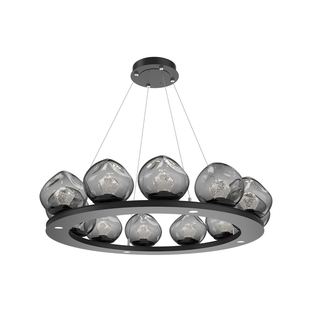 Luna Ring Smoke LED Chandelier in Matte Black/Zircon Crystal (37.8-Inch).