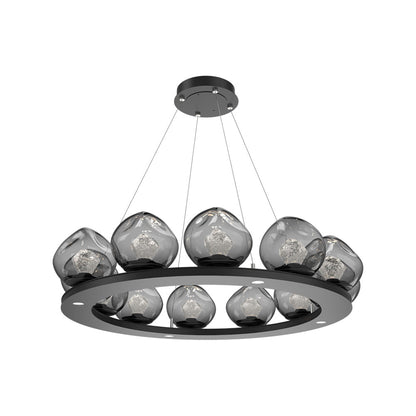 Luna Ring Smoke LED Chandelier in Matte Black/Zircon Crystal (37.8-Inch).