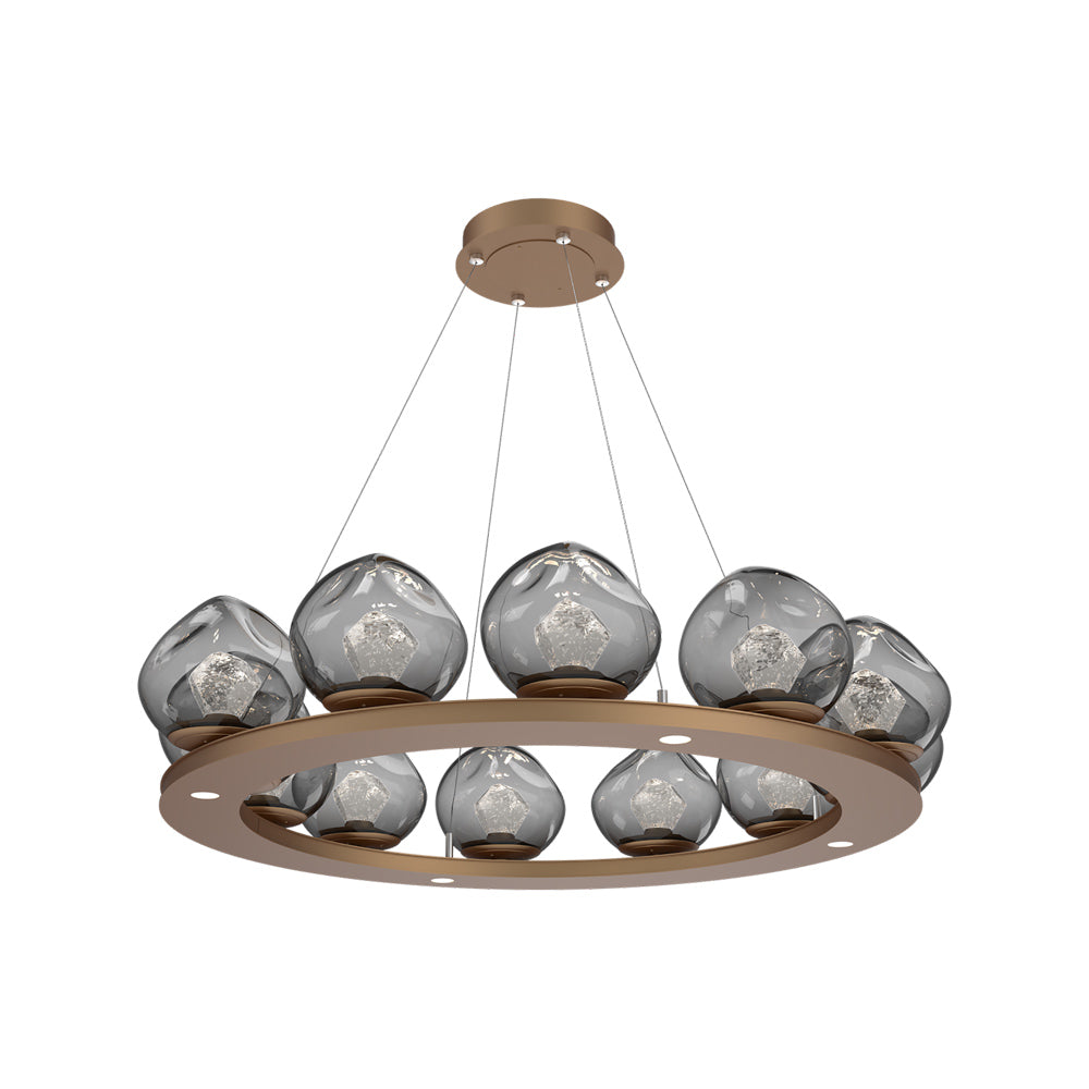 Luna Ring Smoke LED Chandelier in Novel Brass/Zircon Crystal (37.8-Inch).