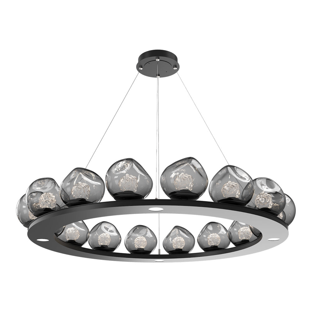 Luna Ring Smoke LED Chandelier in Matte Black/Floret Crystal (48.13-Inch).