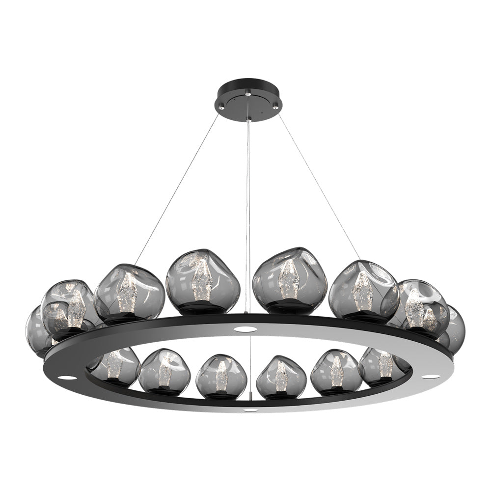 Luna Ring Smoke LED Chandelier in Matte Black/Geo Crystal (48.13-Inch).