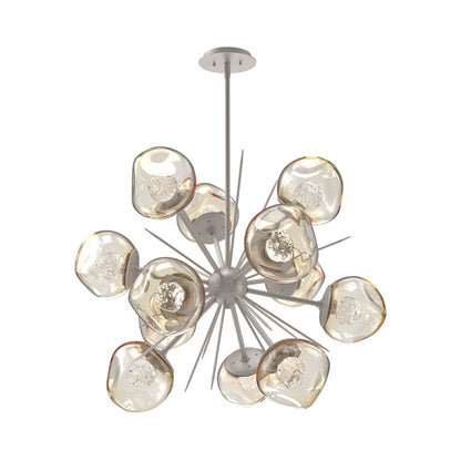 Luna Starburst Amber LED Chandelier in Beige Silver/Floret Crystal (32-Inch).