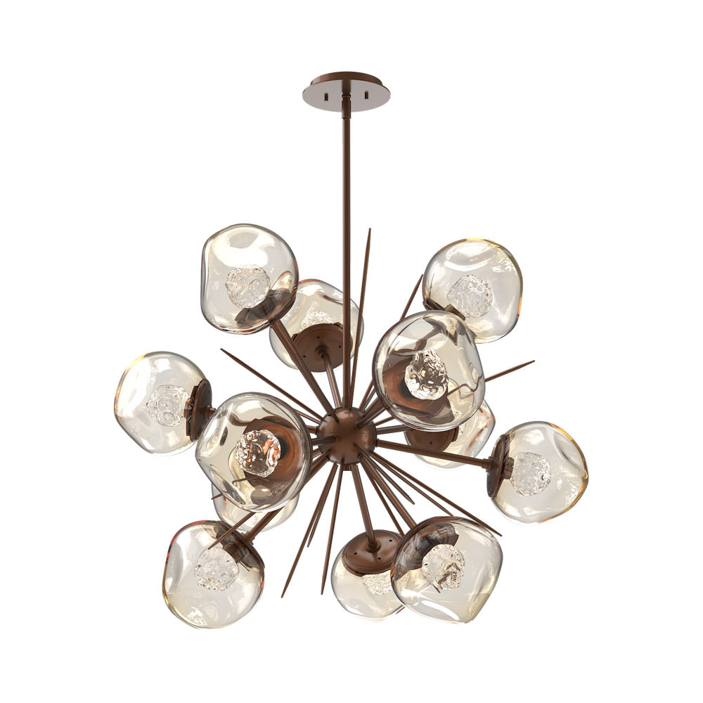 Luna Starburst Amber LED Chandelier in Burnished Bronze/Floret Crystal (32-Inch).