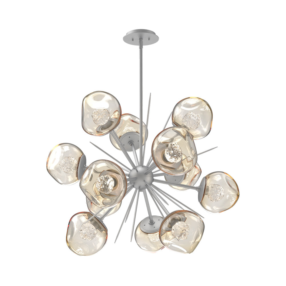 Luna Starburst Amber LED Chandelier in Classic Silver/Floret Crystal (32-Inch).