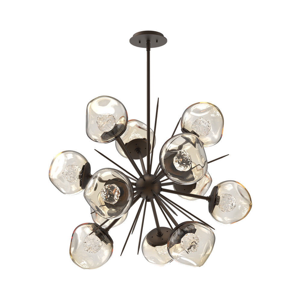 Luna Starburst Amber LED Chandelier in Flat Bronze/Floret Crystal (32-Inch).