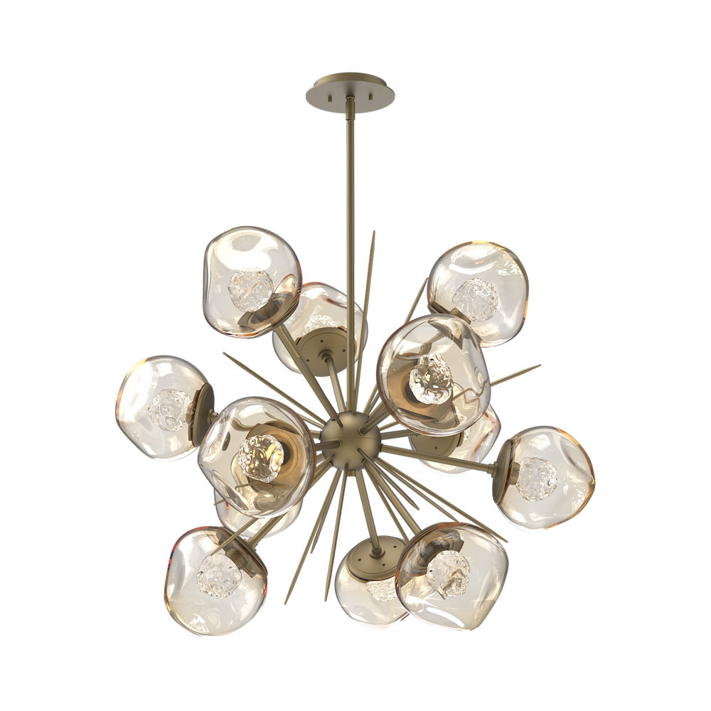 Luna Starburst Amber LED Chandelier in Gilded Brass/Floret Crystal (32-Inch).