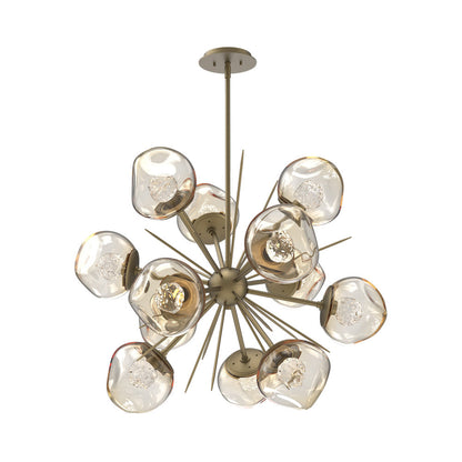 Luna Starburst Amber LED Chandelier in Gilded Brass/Floret Crystal (32-Inch).