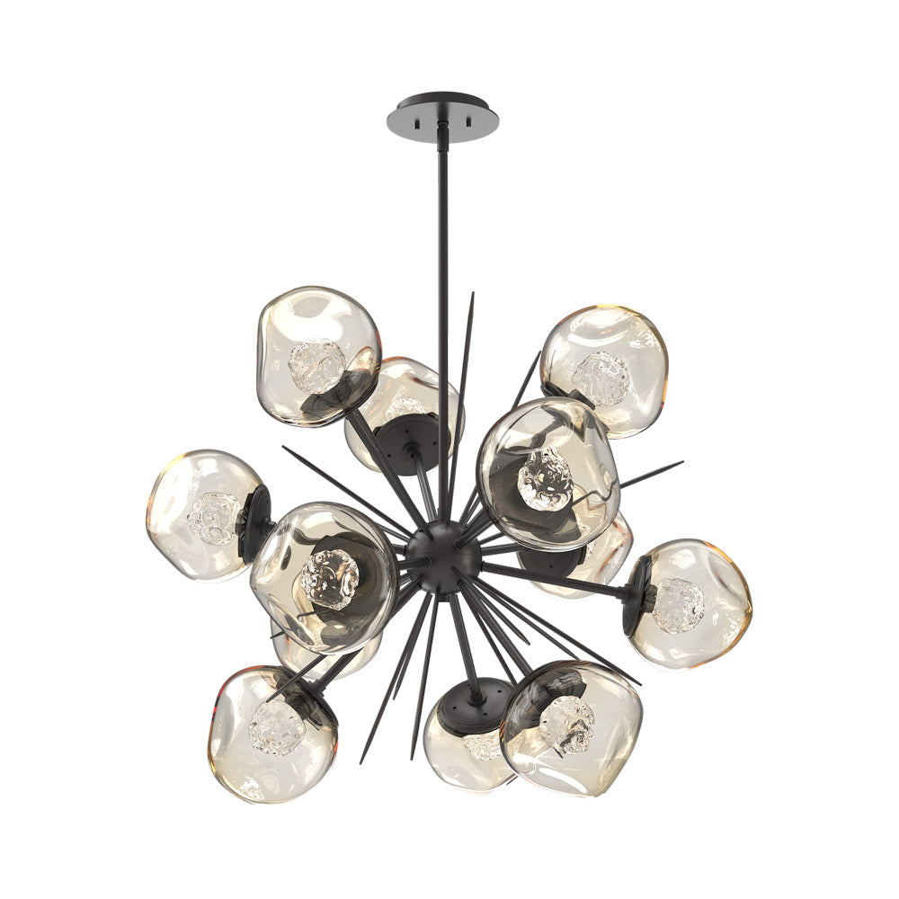 Luna Starburst Amber LED Chandelier in Graphite/Floret Crystal (32-Inch).