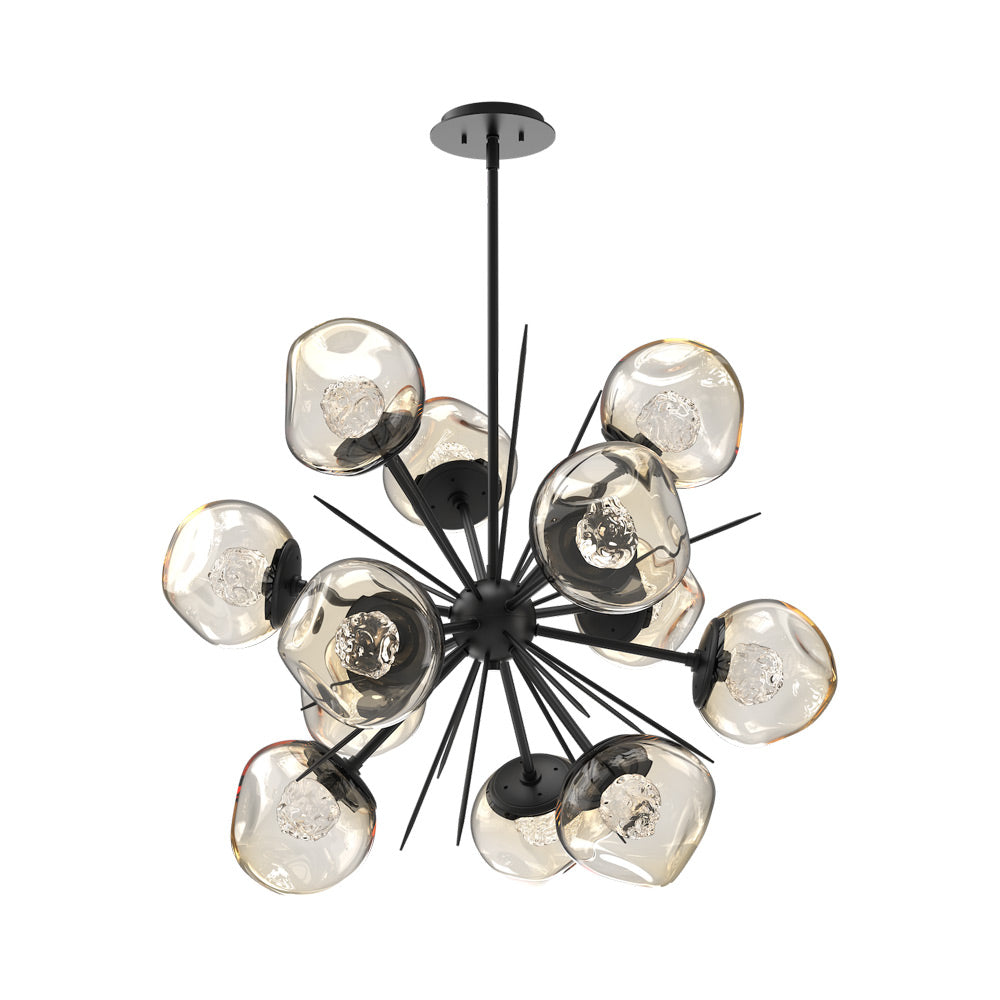 Luna Starburst Amber LED Chandelier in Matte Black/Floret Crystal (32-Inch).