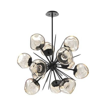 Luna Starburst Amber LED Chandelier in Matte Black/Floret Crystal (32-Inch).