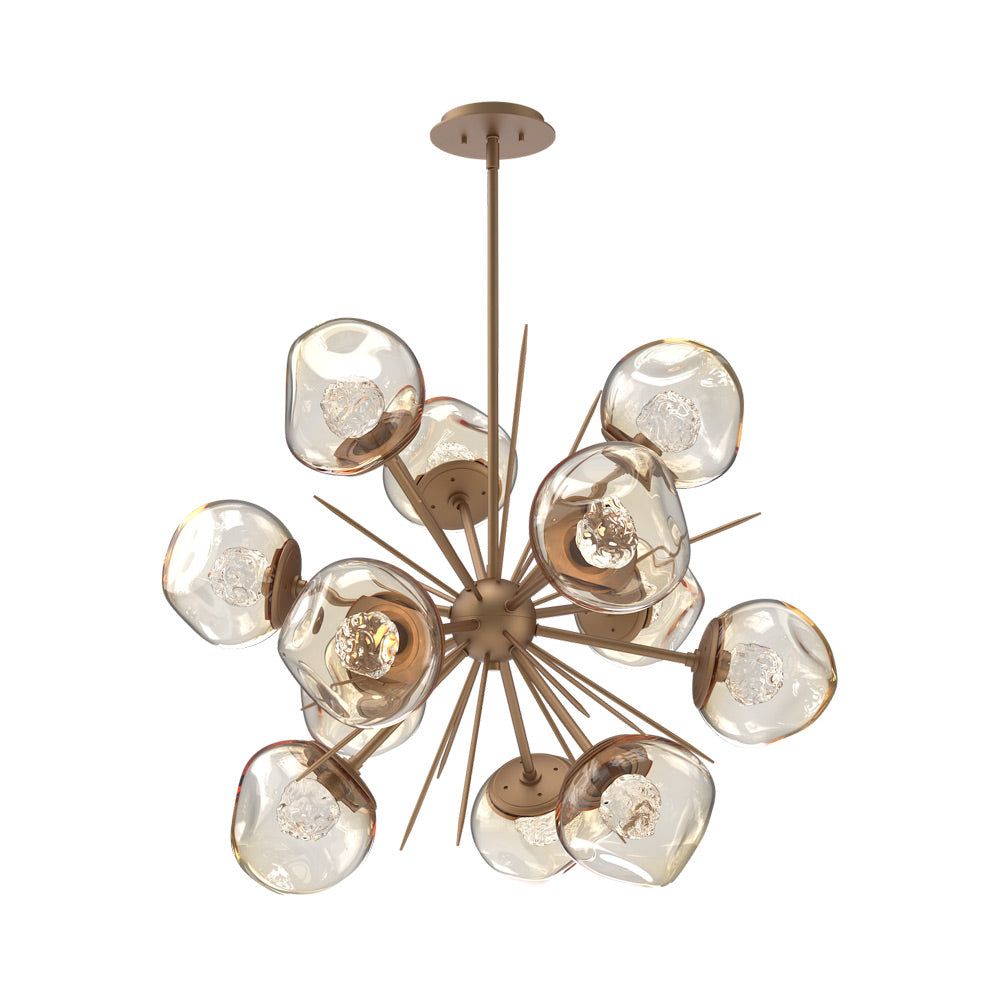 Luna Starburst Amber LED Chandelier in Novel Brass/Floret Crystal (32-Inch).