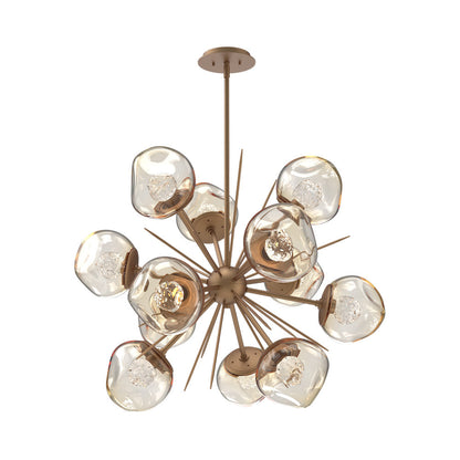Luna Starburst Amber LED Chandelier in Novel Brass/Floret Crystal (32-Inch).