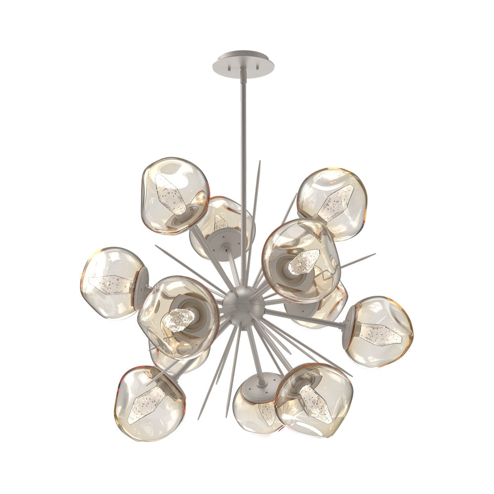 Luna Starburst Amber LED Chandelier in Beige Silver/Geo Crystal (32-Inch).
