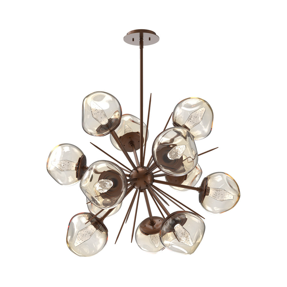 Luna Starburst Amber LED Chandelier in Burnished Bronze/Geo Crystal (32-Inch).
