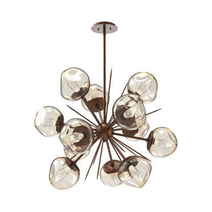 Luna Starburst Amber LED Chandelier in Burnished Bronze/Geo Crystal (32-Inch).