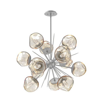 Luna Starburst Amber LED Chandelier in Classic Silver/Geo Crystal (32-Inch).