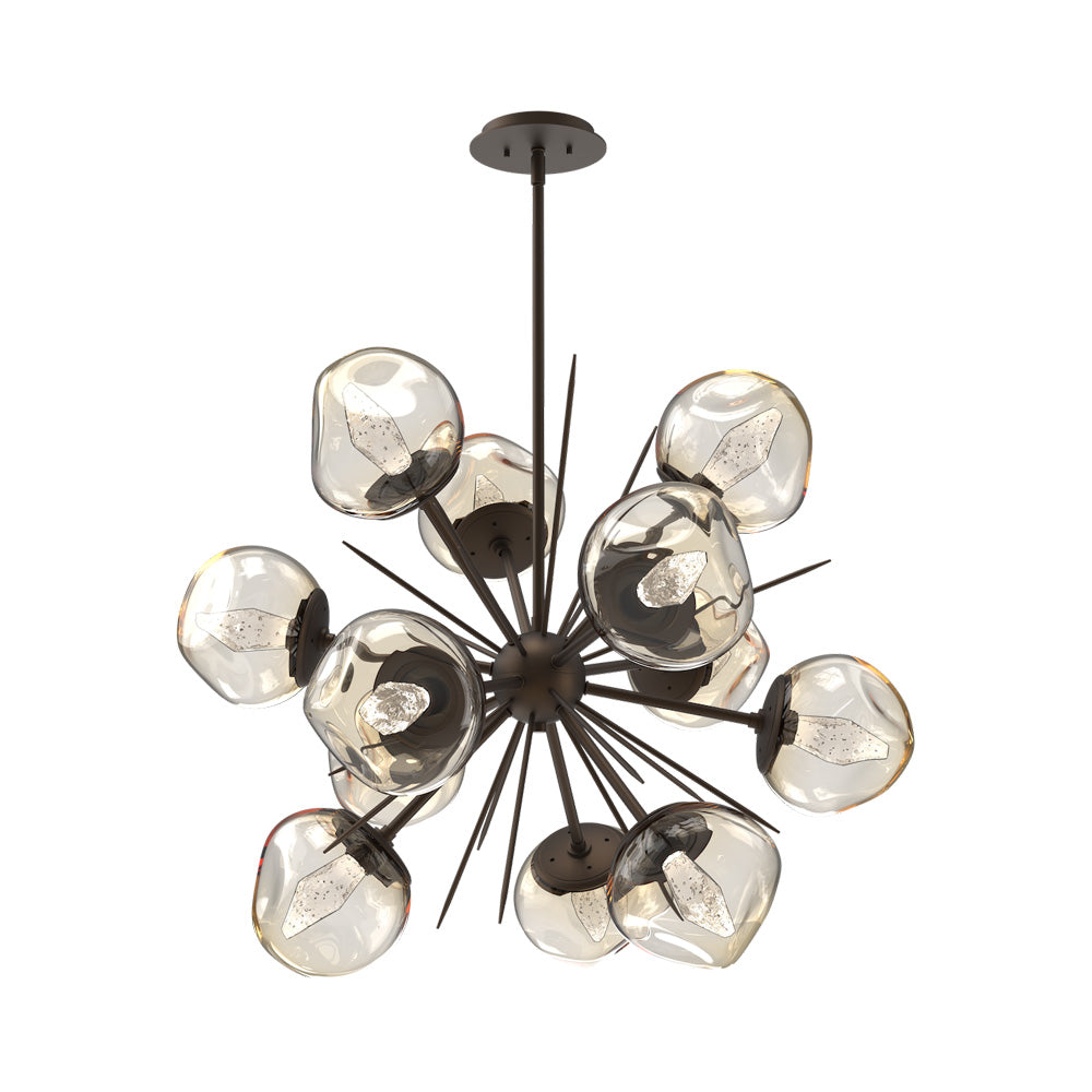 Luna Starburst Amber LED Chandelier in Flat Bronze/Geo Crystal (32-Inch).