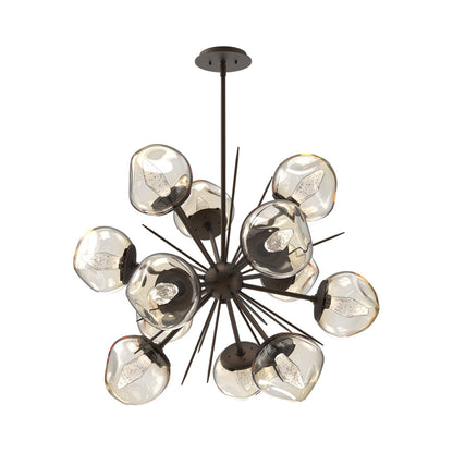 Luna Starburst Amber LED Chandelier in Flat Bronze/Geo Crystal (32-Inch).