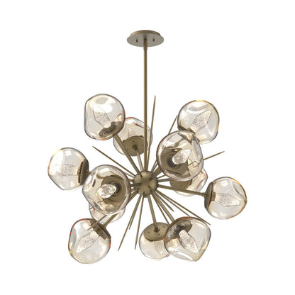 Luna Starburst Amber LED Chandelier in Gilded Brass/Geo Crystal (32-Inch).